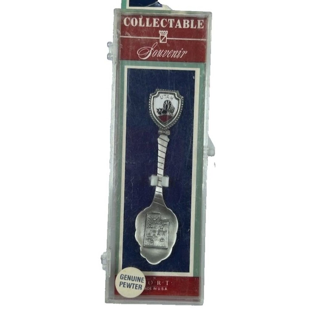 Vintage Utah State Souvenir Spoon Genuine Pewter Collectable Fort USA Case